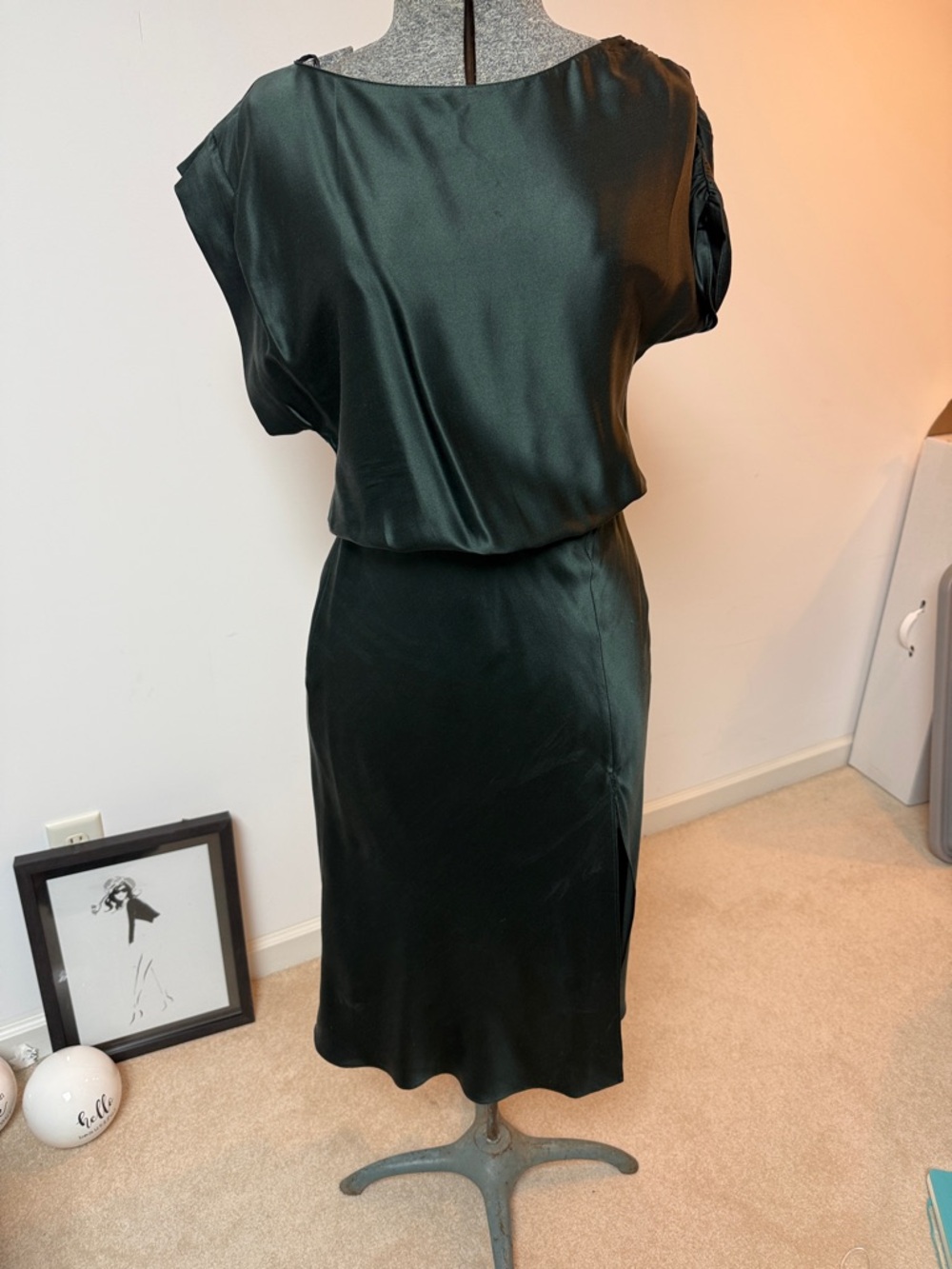 Amanda Uprichard Forest Green Silk Midi Dress